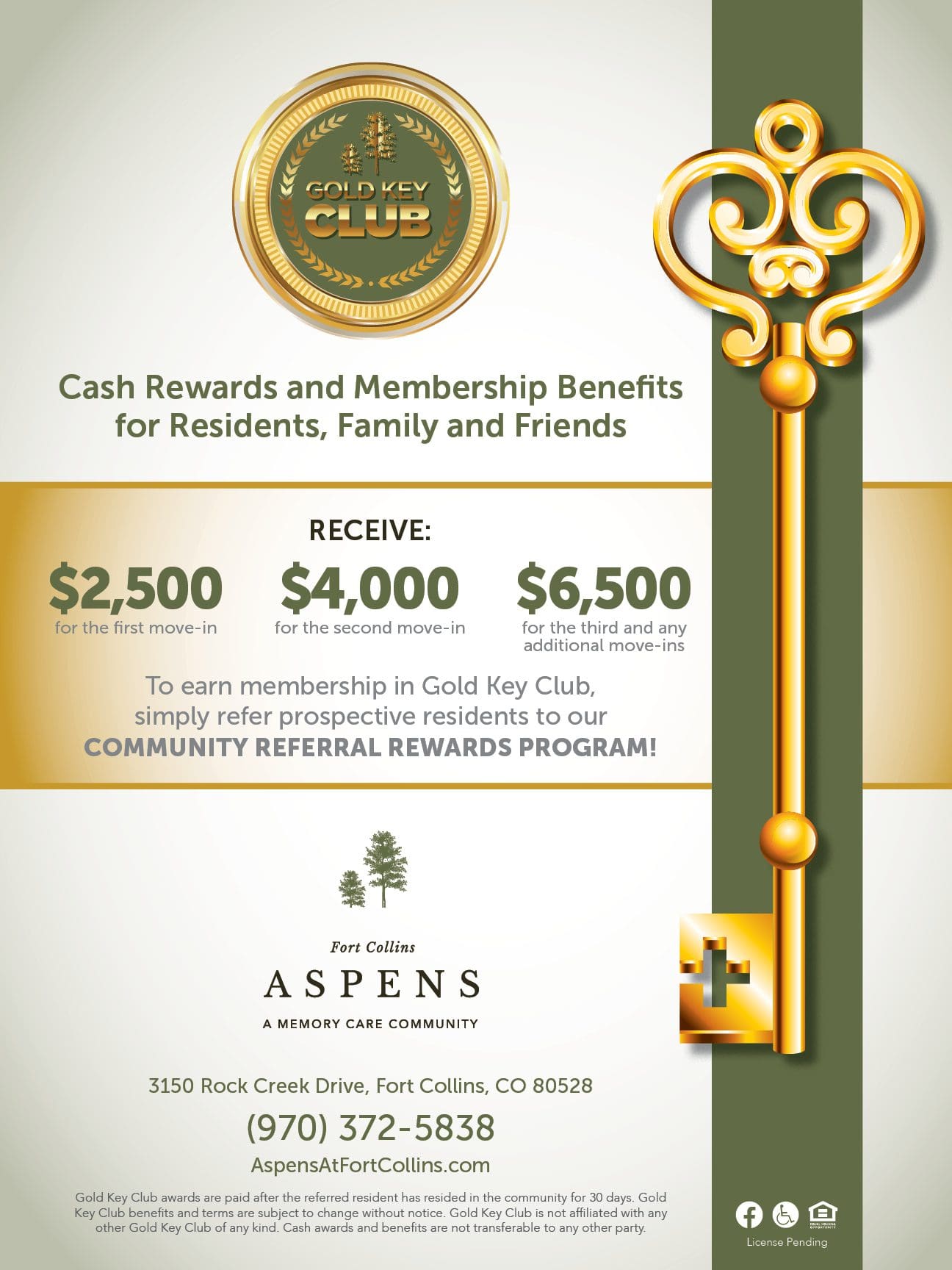 Aspens at Fort Collins Gold Key Club tiered flyer