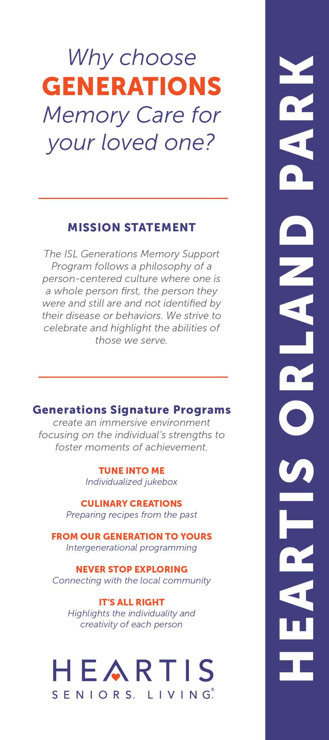 Heartis Orland Park Generations rack card