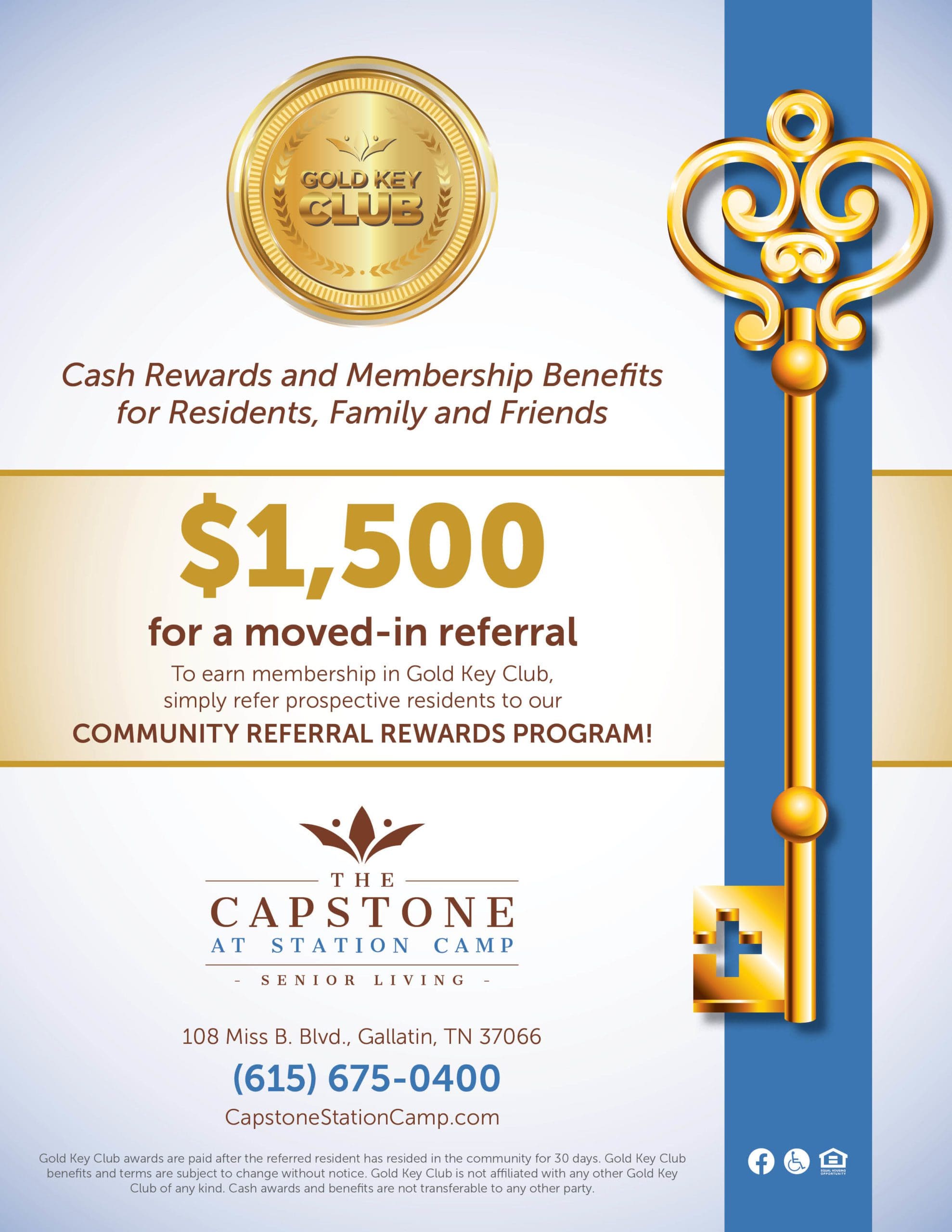 Capstone at Station Camp $1,500 Gold Key Club flyer
