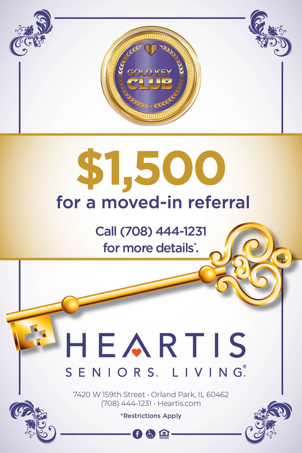 Heartis Orland Park $1,500 Gold Key Club card