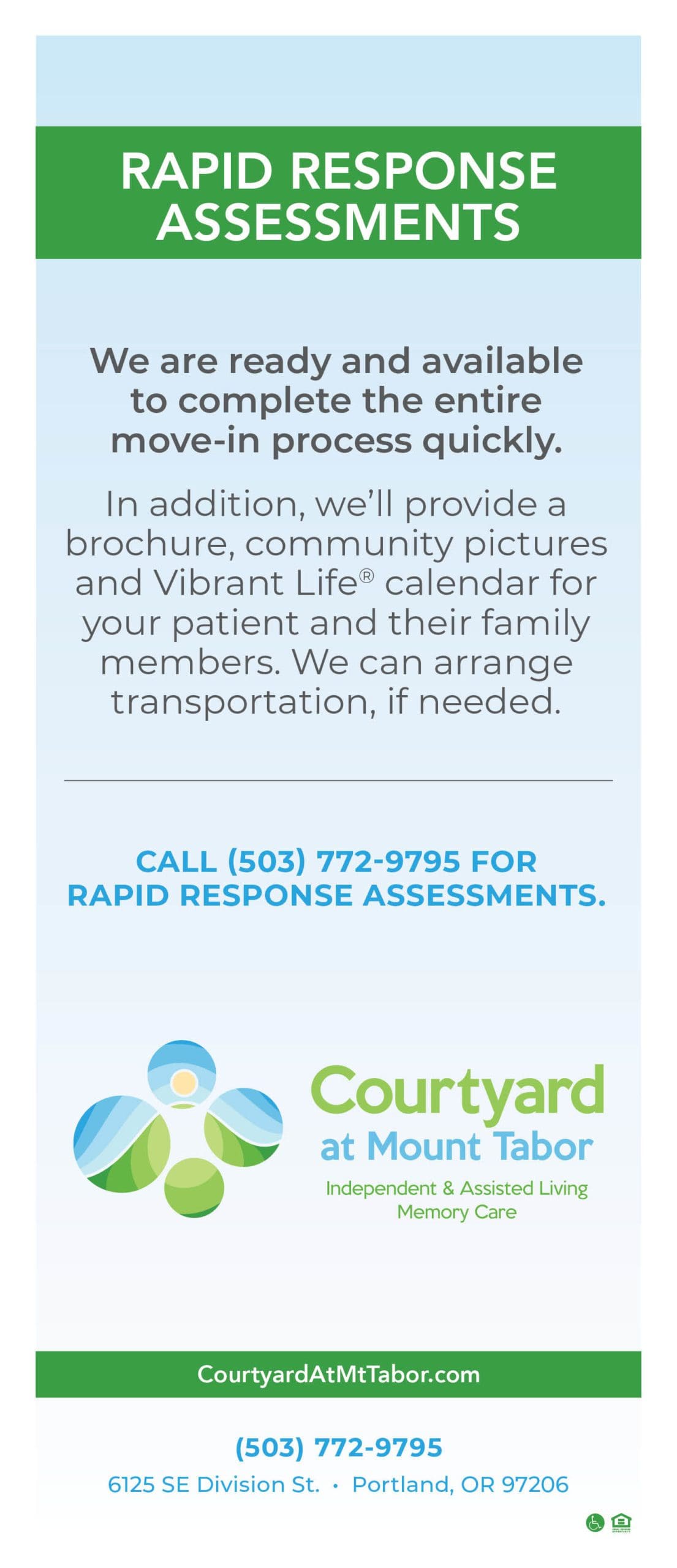 Courtyard at Mt. Tabor rapid response assessment rack card