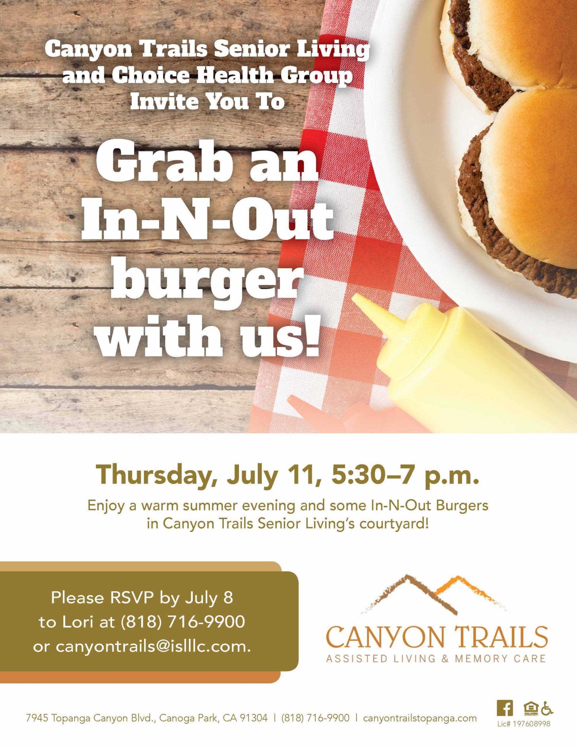 Canyon Trails burger event flyer