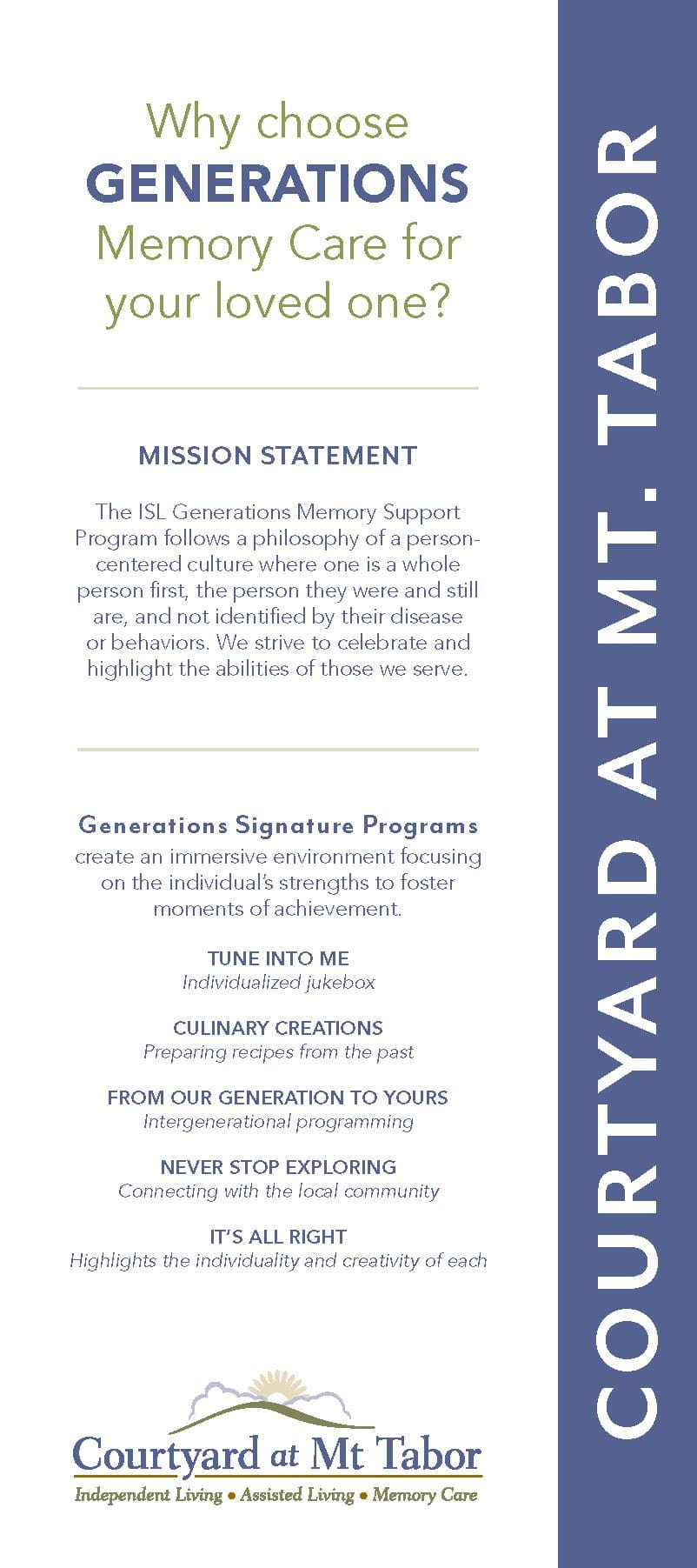 Courtyard at Mt. Tabor Generations rack card