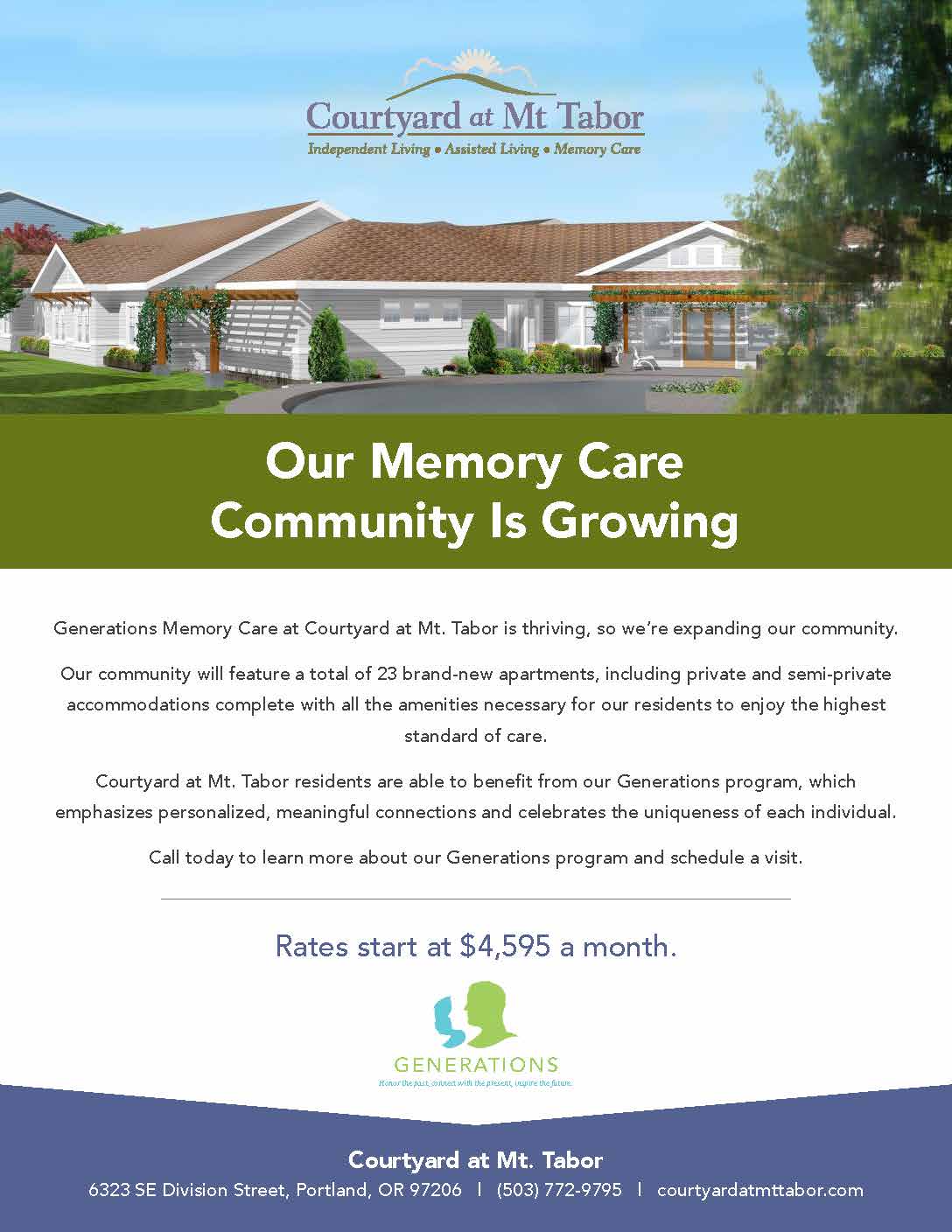 Courtyard at Mt. Tabor Generations Memory Care expansion  flyer