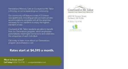 Courtyard at Mt. Tabor Generations Memory Care expansion  postcard