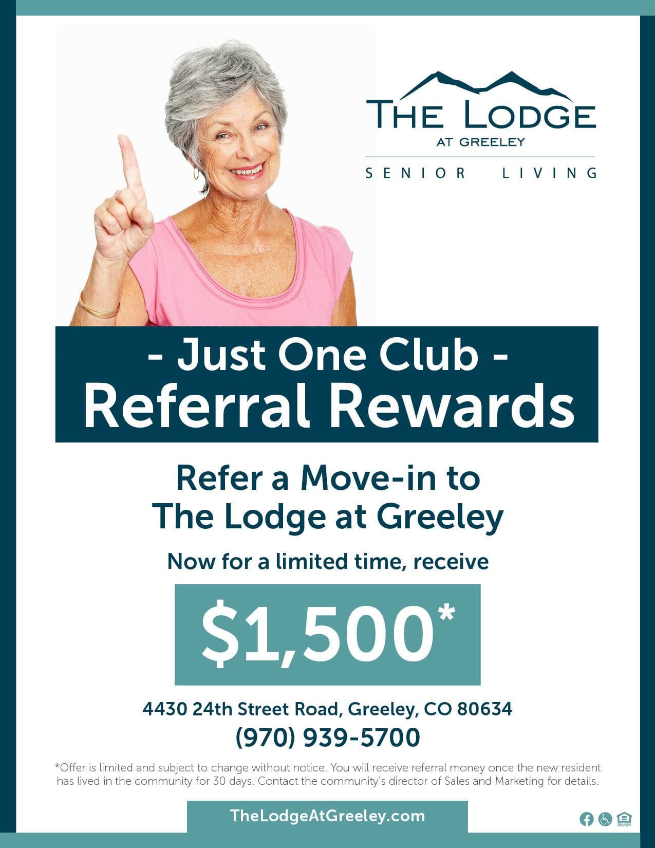 The Lodge at Greeley $1,500 Just One Club flyer