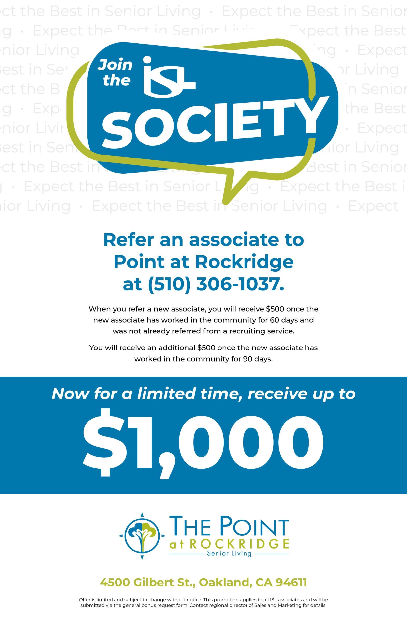 The Point at Rockridge ISL Society associate flyer