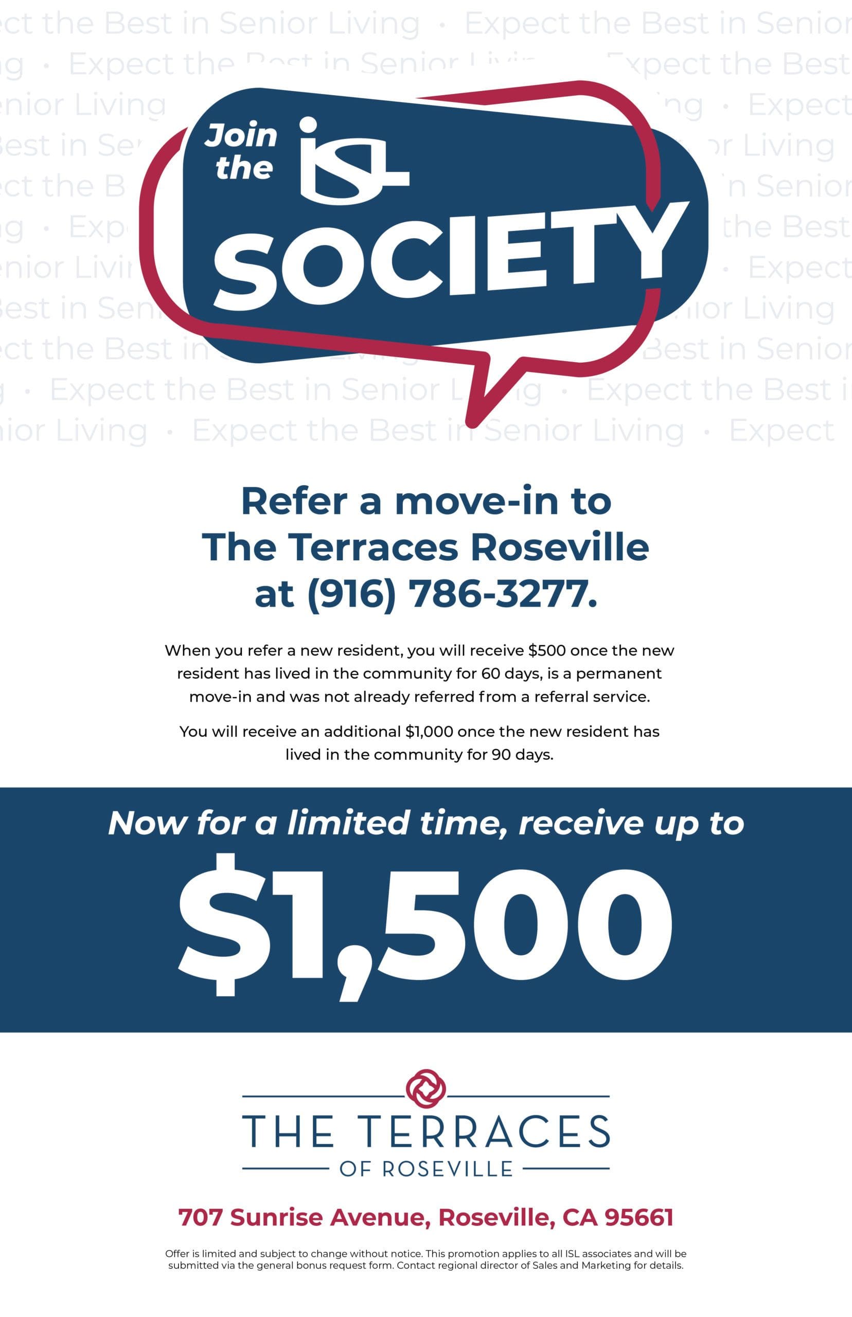 The Terraces of Roseville $1,500 ISL society flyer - move in