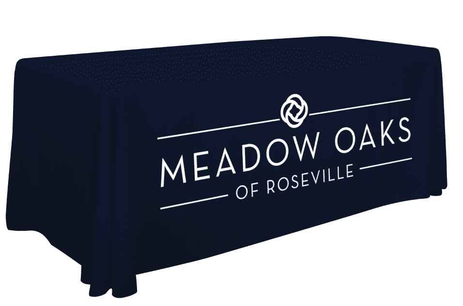 Meadow Oaks of Roseville navy tablecloth