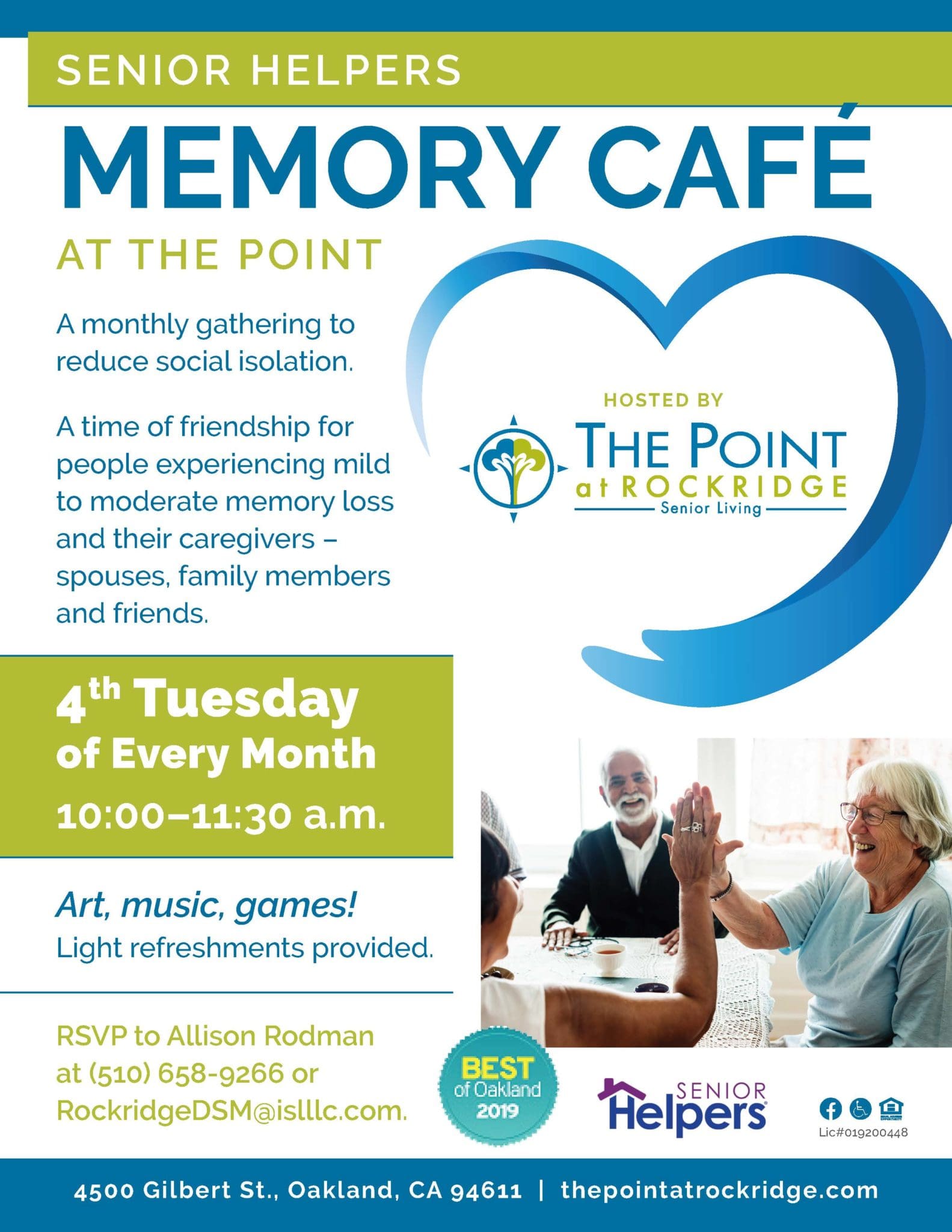 The Point at Rockridge memory care social event flyer