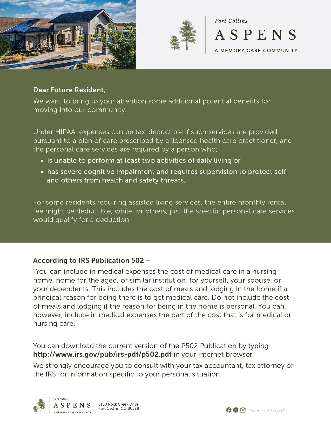 Aspens at Fort Collins HIPAA flyer