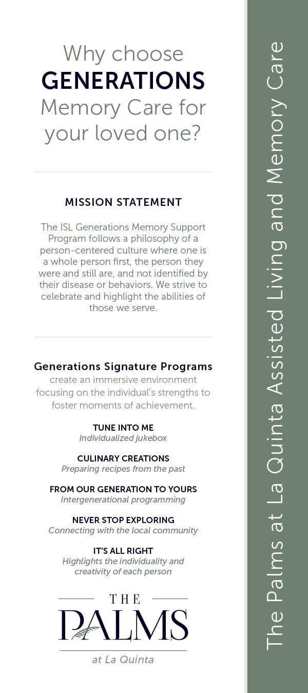 The Palms at La Quinta Generations rack card