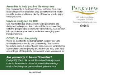 Parkview on Hollybrook Valentine's Day postcard