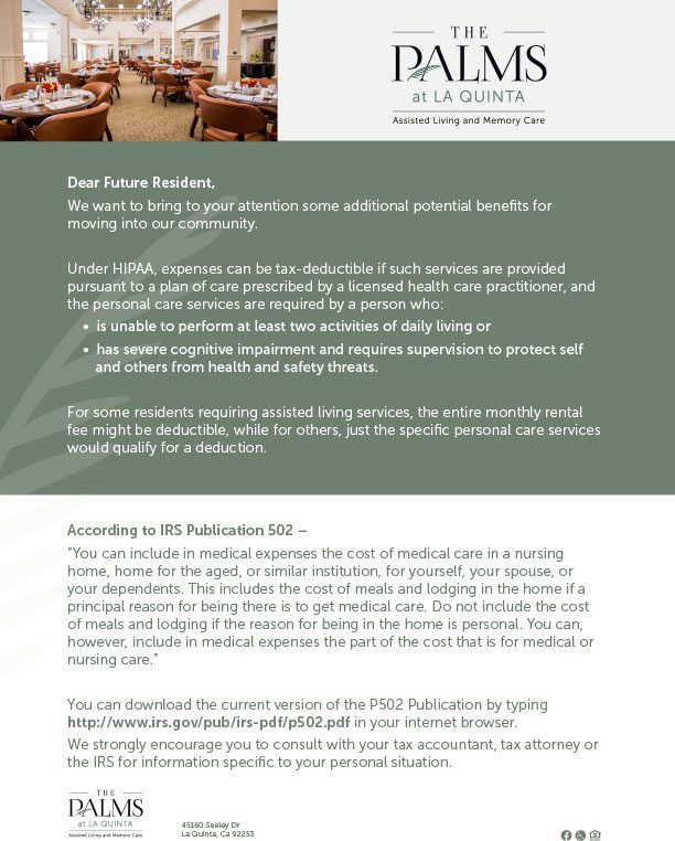 The Palms at La Quinta HIPAA flyer