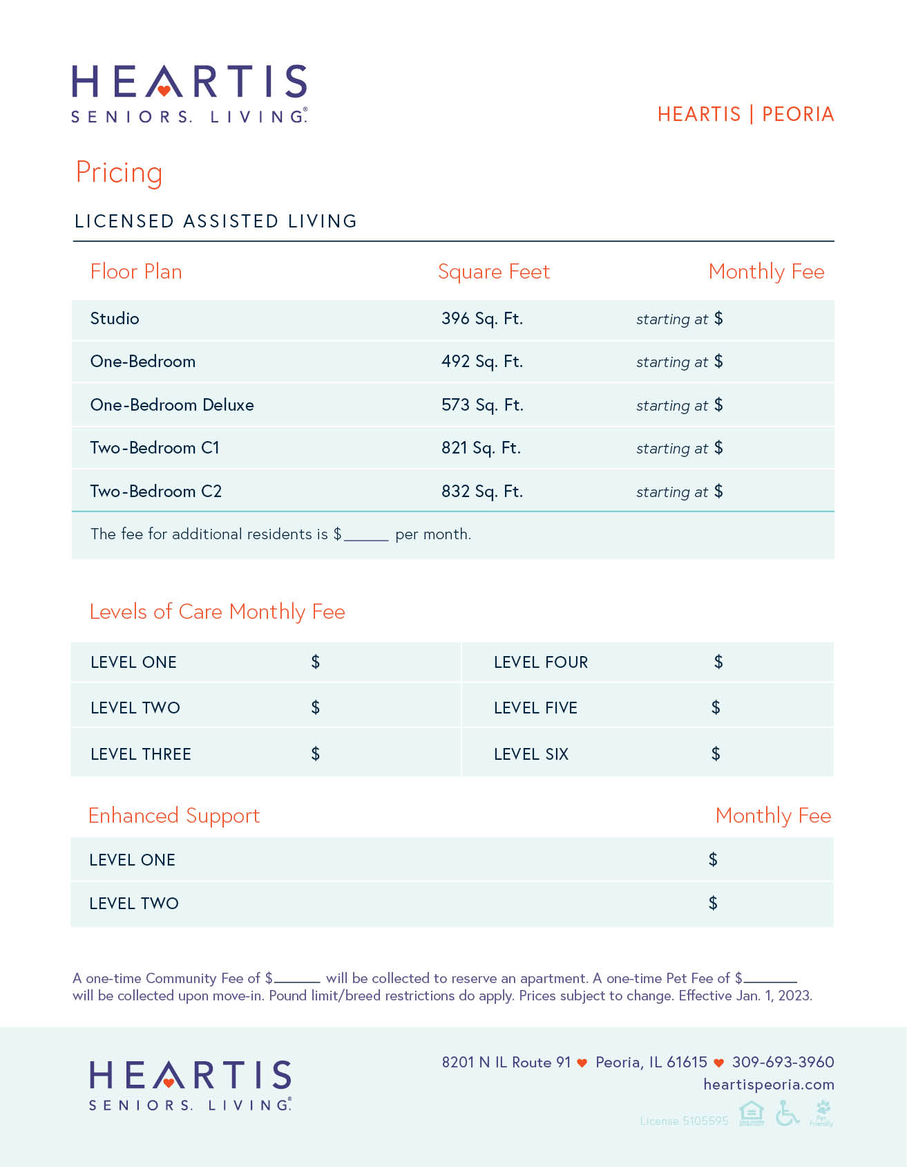 Heartis Peoria Pricing Insert front